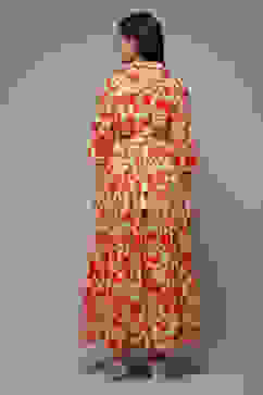 Beige Cotton Tiered Printed Dress image number 2