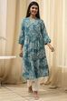 Teal LIVA Straight Printed Kurta