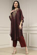 Blue and Brown Satin Printed Kaftan-Style Kurta Set image number 3