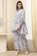 Off-White and Blue Cotton Asymmetric Co-ord Set image number 2