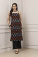 Black Cotton Abstract Printed Strappy Midi Dress image number 5