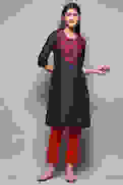 Blue Cotton Straight Printed Kurta image number 0