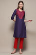 Blue Cotton Straight Printed Kurta image number 0
