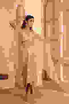 Beige Pure Georgette Jacquard Fusion Skirt Set image number 0