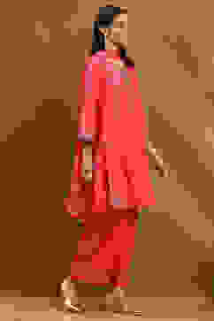 Pink Embroidered Straight Suit Set image number 5