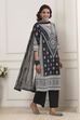 Black Cotton Printed Straight Suit Set image number 5