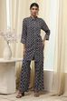 Black Printed Shirt-Style Straight Co-ord Set image number 6
