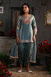 Earthy Blue Chanderi Jacquard Dori Embroidery Straight Suit Set image number 6