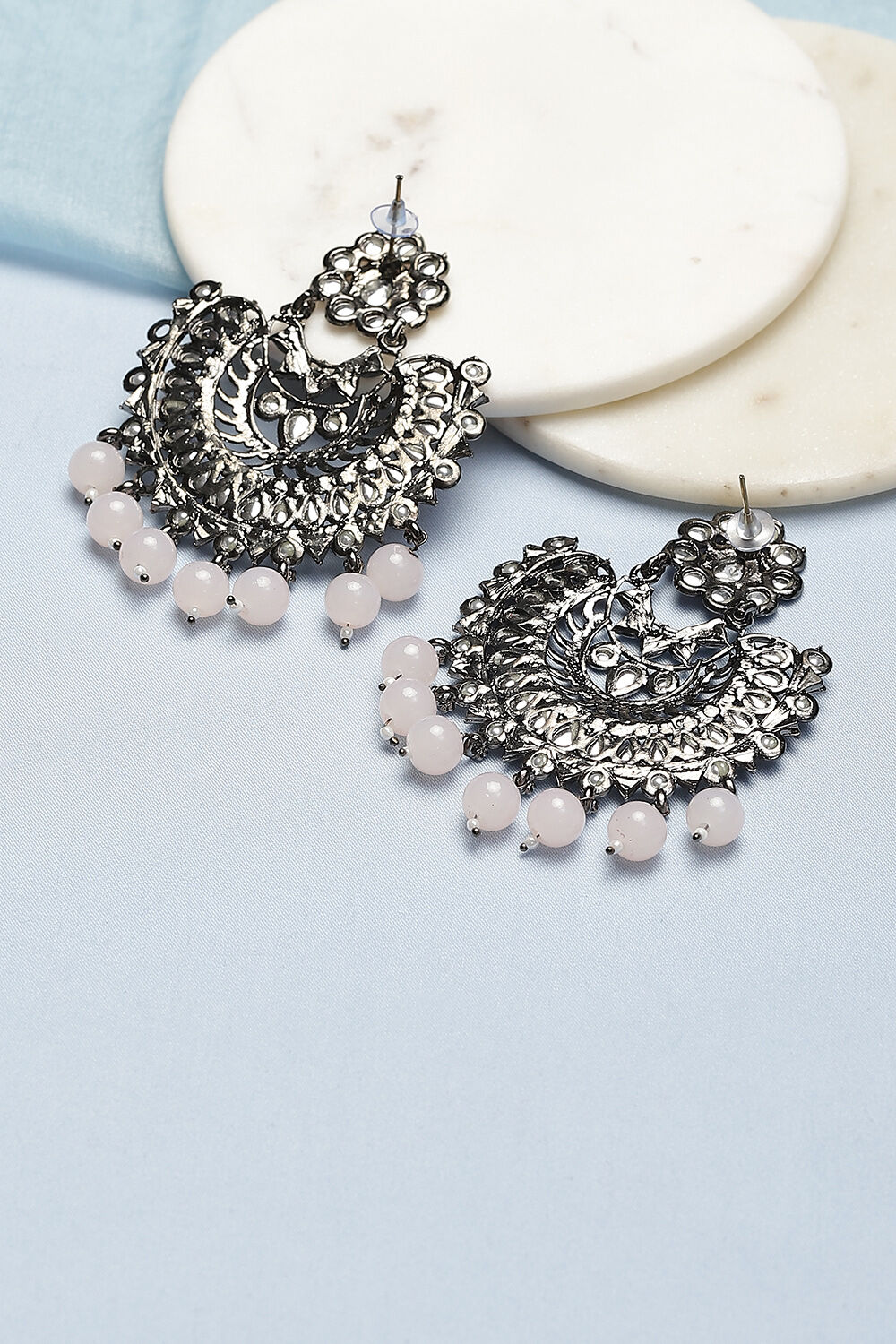 Pink Pearl Oxidised Chandbalis image number 2