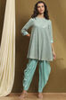 Aqua Blue Viscose Blend Embellished Asymmetric Kurta Set image number 6