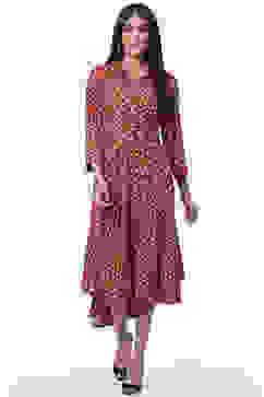 Rust Rayon Flared Printed Dress image number 0