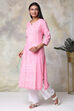 Pink Cotton Straight Printed Kurta image number 3