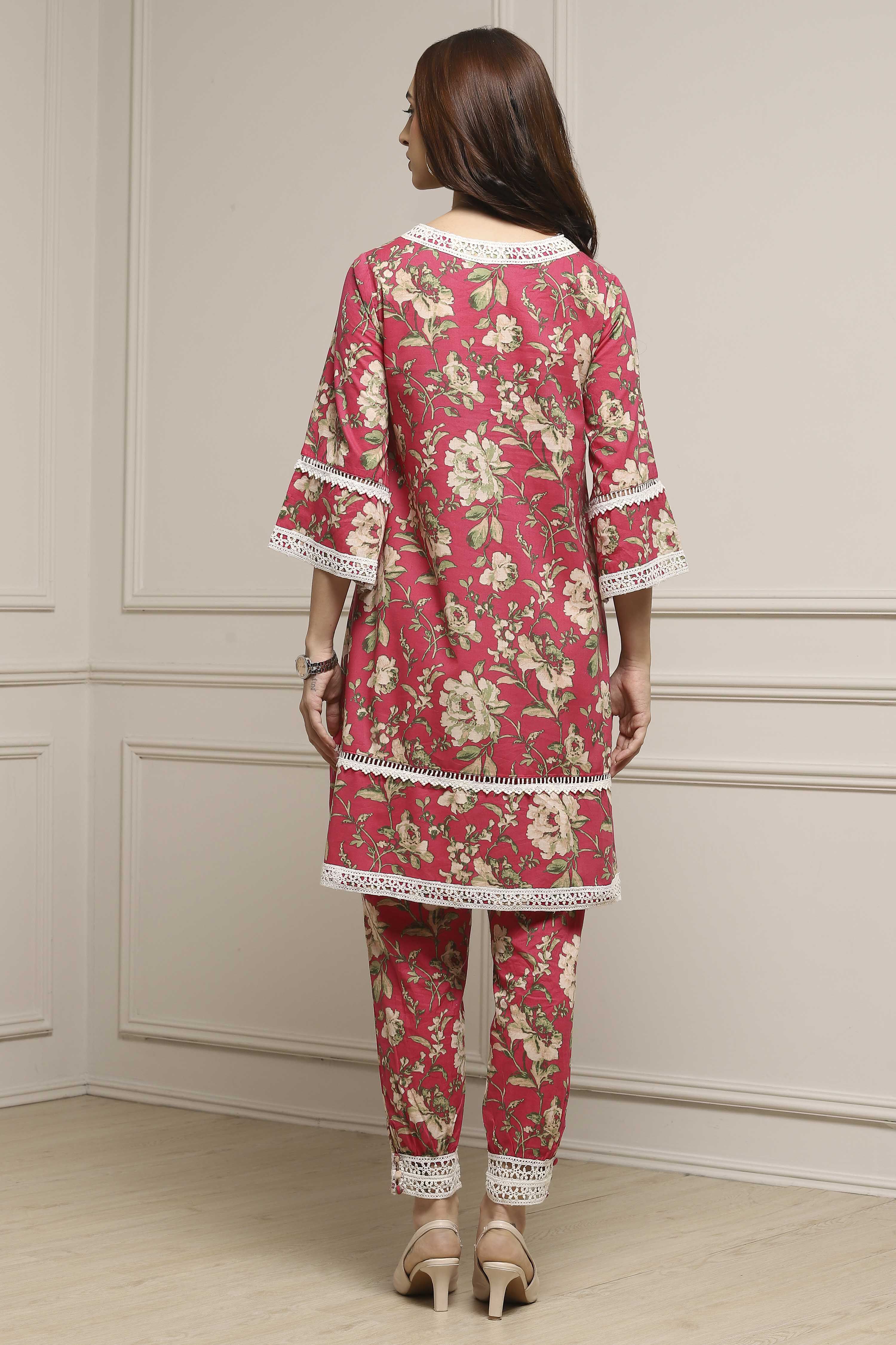 Pink Cotton Floral Straight Co-ord Set image number 4