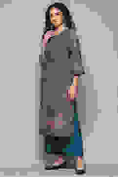 Blue Cotton Blend Straight Yarndyed 2 Piece Set image number 3