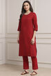 Red Solid Straight Kurta image number 2
