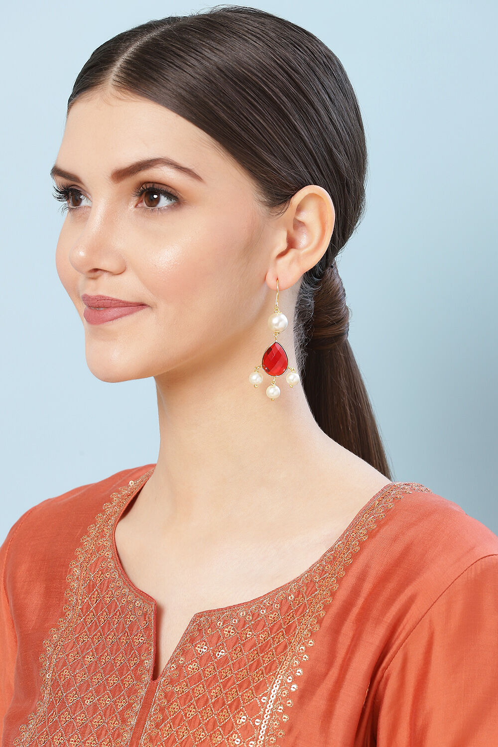 Red Pearl Drop Earrings image number 3