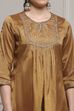 Copper Gold Cotton Tissue Embroidered Gathered Suit Set image number 1