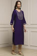 Purple Viscose Blend Straight Kurta image number 4