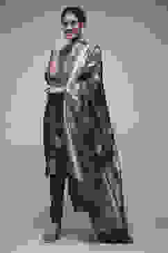 Charcoal Grey Silk Blend Straight Suit Set image number 0