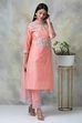 Peach Cotton Blend A-Line Kurta Pants Suit Set image number 0