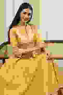 Lime Yellow Cotton Layered Anarkali Dress image number 6