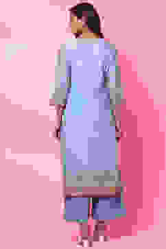 Blue Cotton Straight Kurta Palazzo Suit Set image number 7