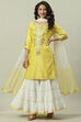 Yellow And White Cotton Silk Straight Kurta Garara Suit Set