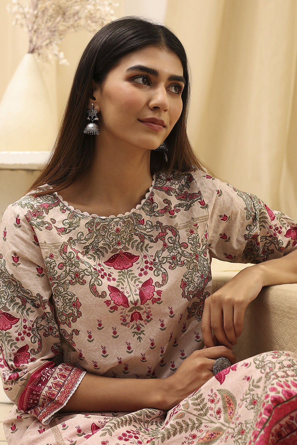 Yellow Cotton Printed Straight Kurta image number 0