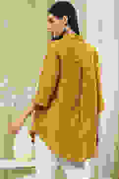 Ochre Yellow Dyed High-Low Shirt image number 3