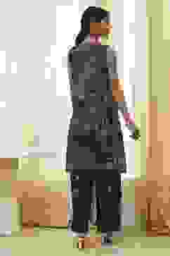 Black Printed Asymmetric Kurta Set image number 4