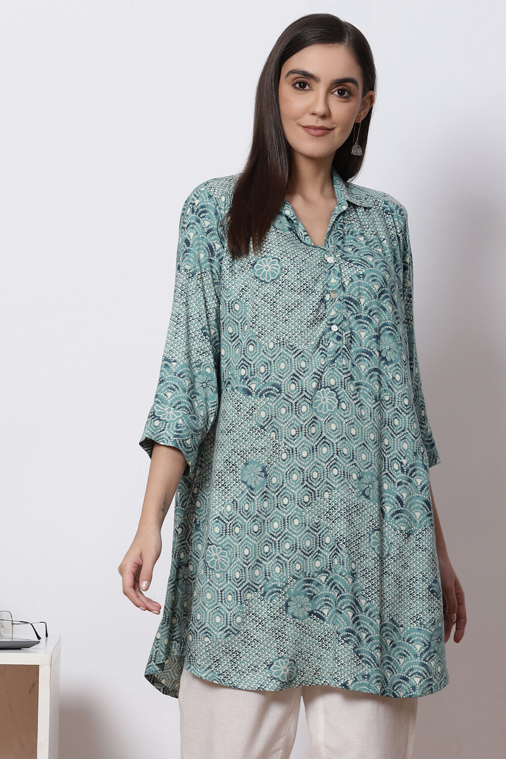 Teal LIVA Straight Kurta image number 0