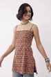 Rust Cotton Floral Printed Lace-Up Kurti image number 2