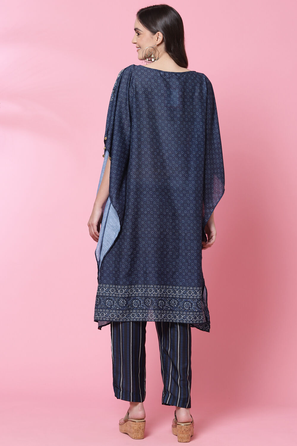 Indigo Art Silk Kaftan Set image number 4