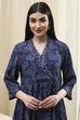 Navy Blue Printed Angrakha Style Anarkali Suit Set image number 1