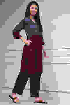 Teal Viscose Rayon Straight Printed Kurta Pants Set image number 5