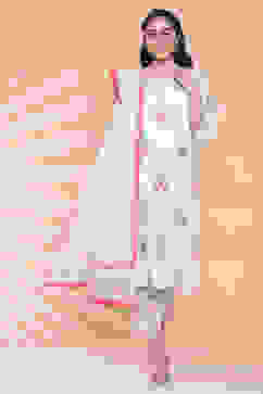 Off White Cotton Straight Kurta Regular Pant Suit Set image number 7