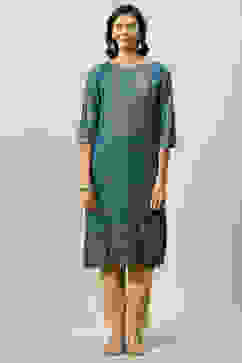 Teal Rayon Straight Printed Kurta image number 5