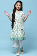 White Printed Cotton Flared Kurta With Straight Palazzo image number 0