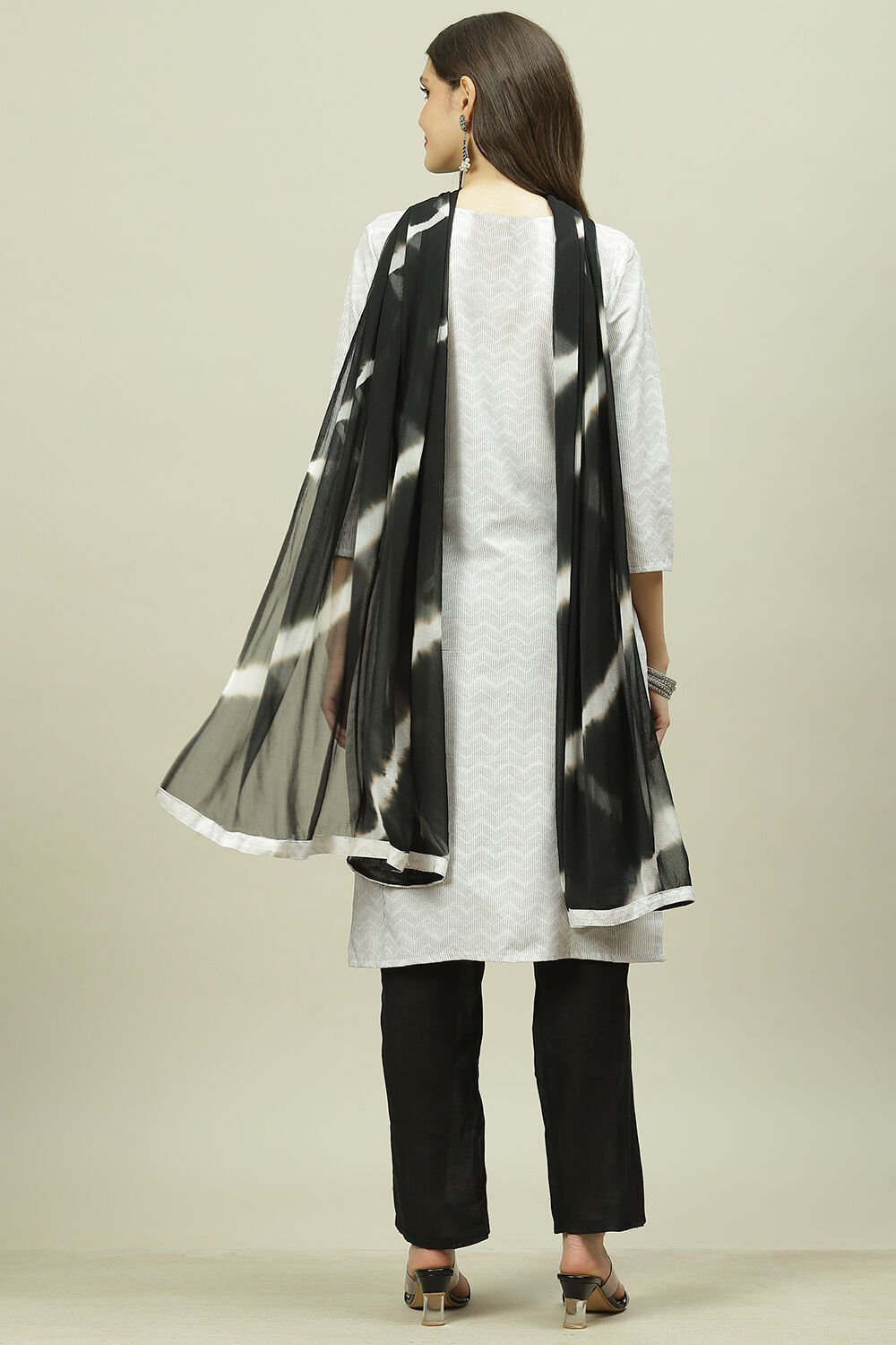 White Cotton Machine Embroidered Unstitched Suit Set image number 4