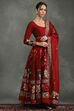 Maroon Silk Chanderi Floral Anarkali Suit Set image number 4
