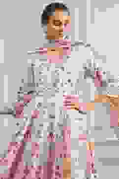 Off-White Cotton Printed Anarkali Suit Set image number 7