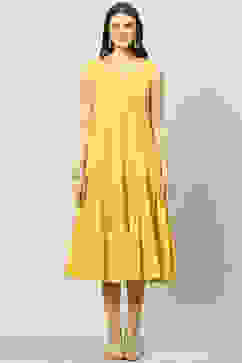 Yellow Art Silk Straight Embroidered Kurta image number 1