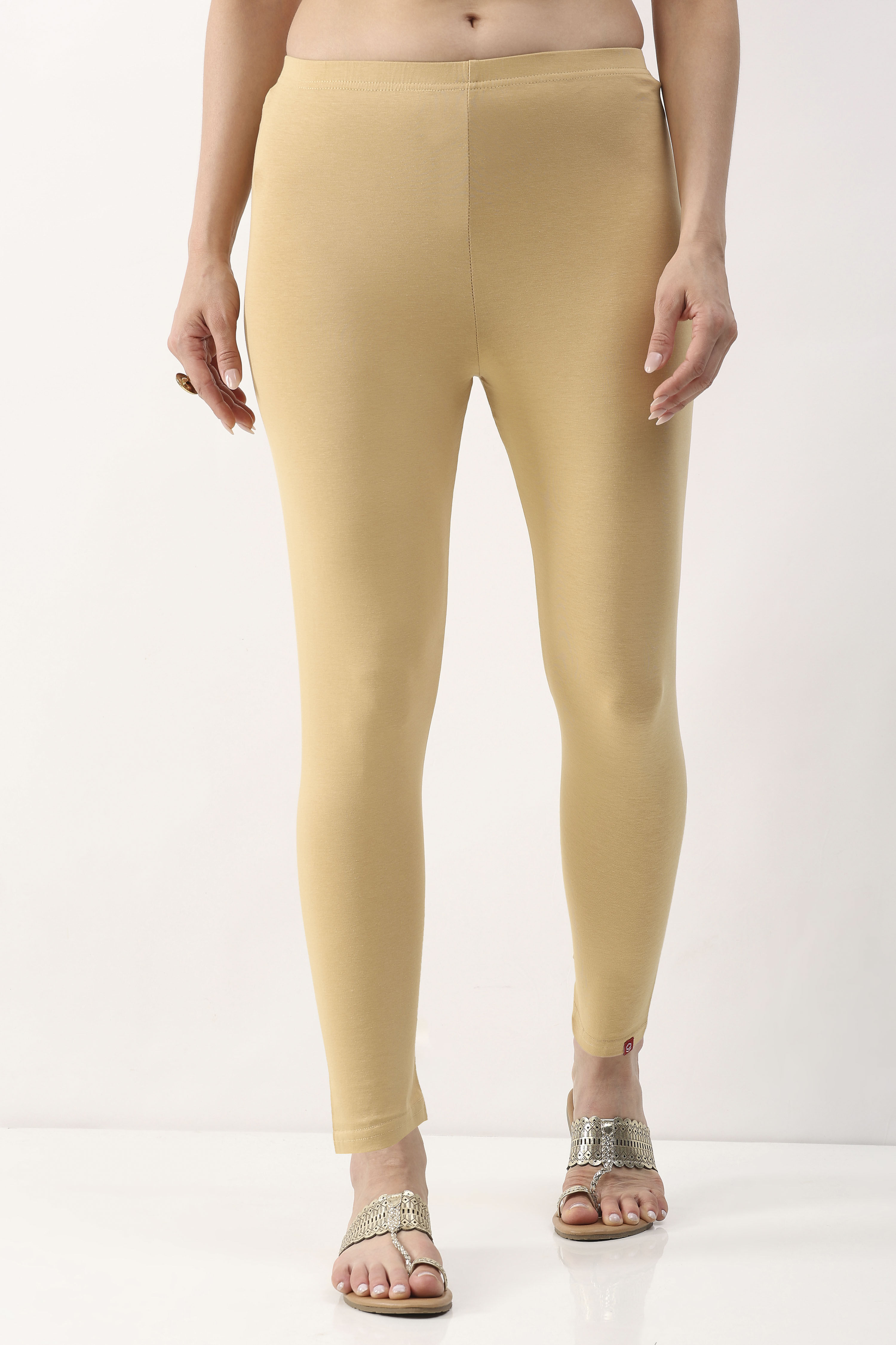 Beige Cotton Lycra Leggings image number 4