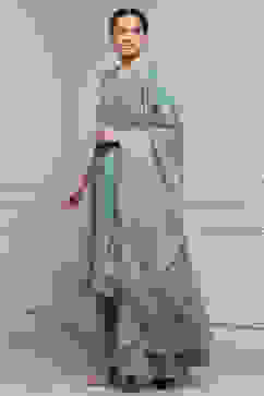 Blue Silk Chanderi Anarkali Suit Set image number 3