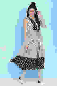 Black And White Cotton Fusion Wear Dress image number 2