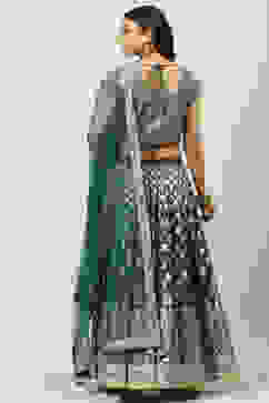 Teal Art Silk Lehenga Set image number 4