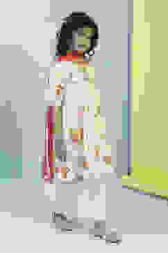 Cream-Colored Cotton Gathered Angrakha Suit Set image number 5