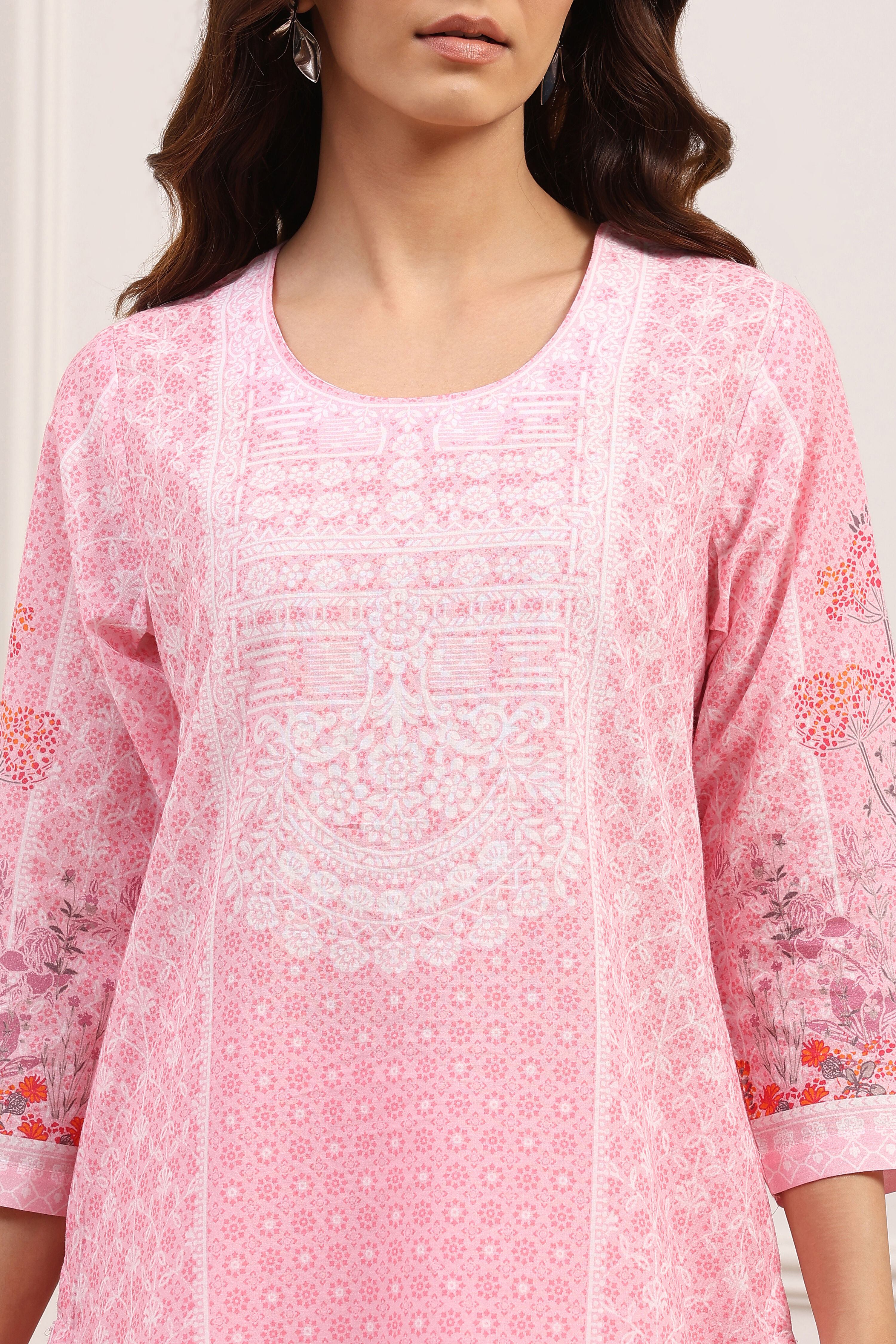 Pink Cotton Straight Kurta Palazzo Suit Set image number 1
