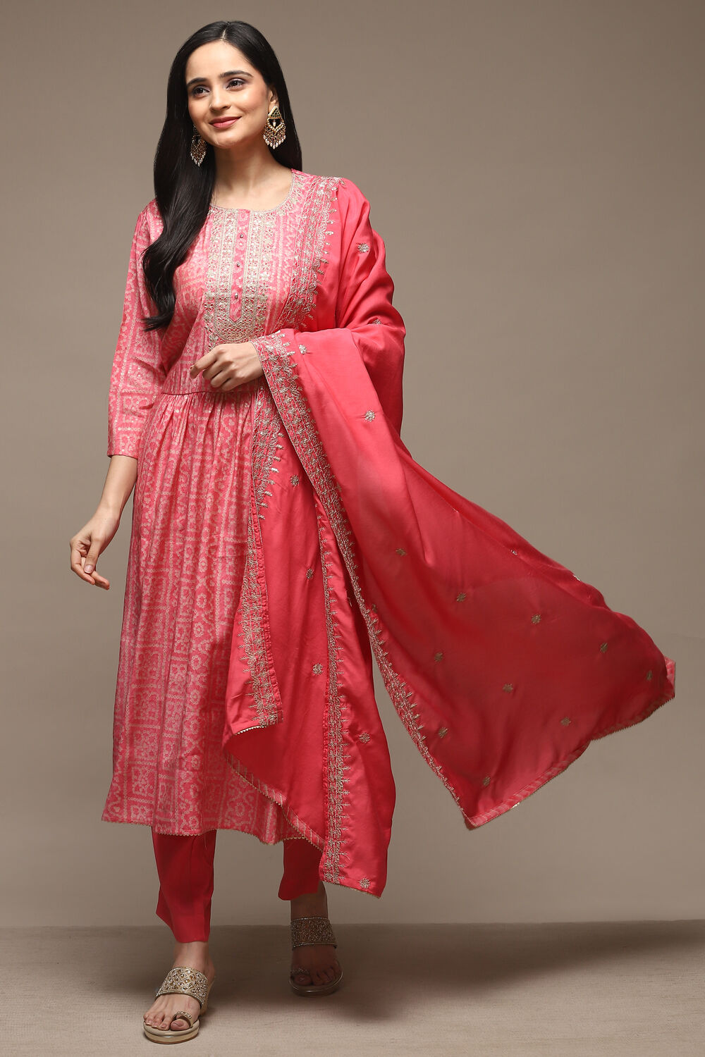 Pink Modal Machine Embroidered Unstitched Suit Set image number 1