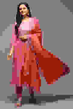 Pink Modal Machine Embroidered Unstitched Suit Set image number 1